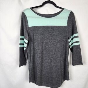 City Streets Women's M Mint Green & Gray Striped‎ 3/4 Sleeve